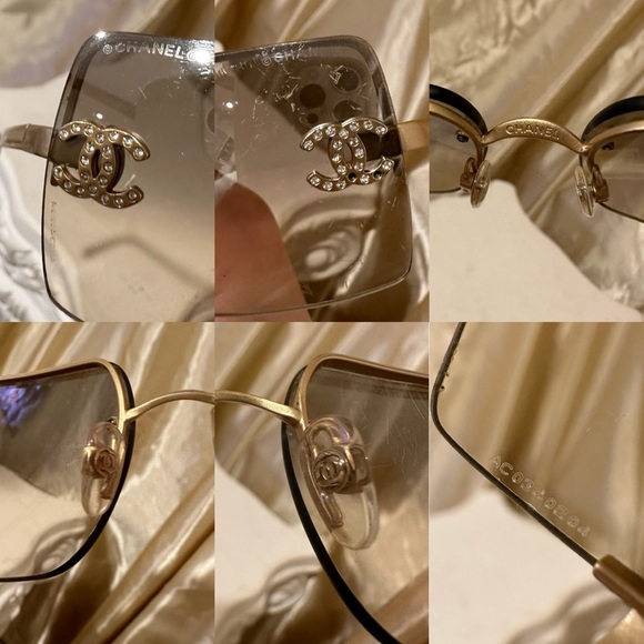 Chanel 4092 Rimless Crystal Rhinestone CC Vintage Y2K Sunglasses in Brown Hue - Picture 14 of 17